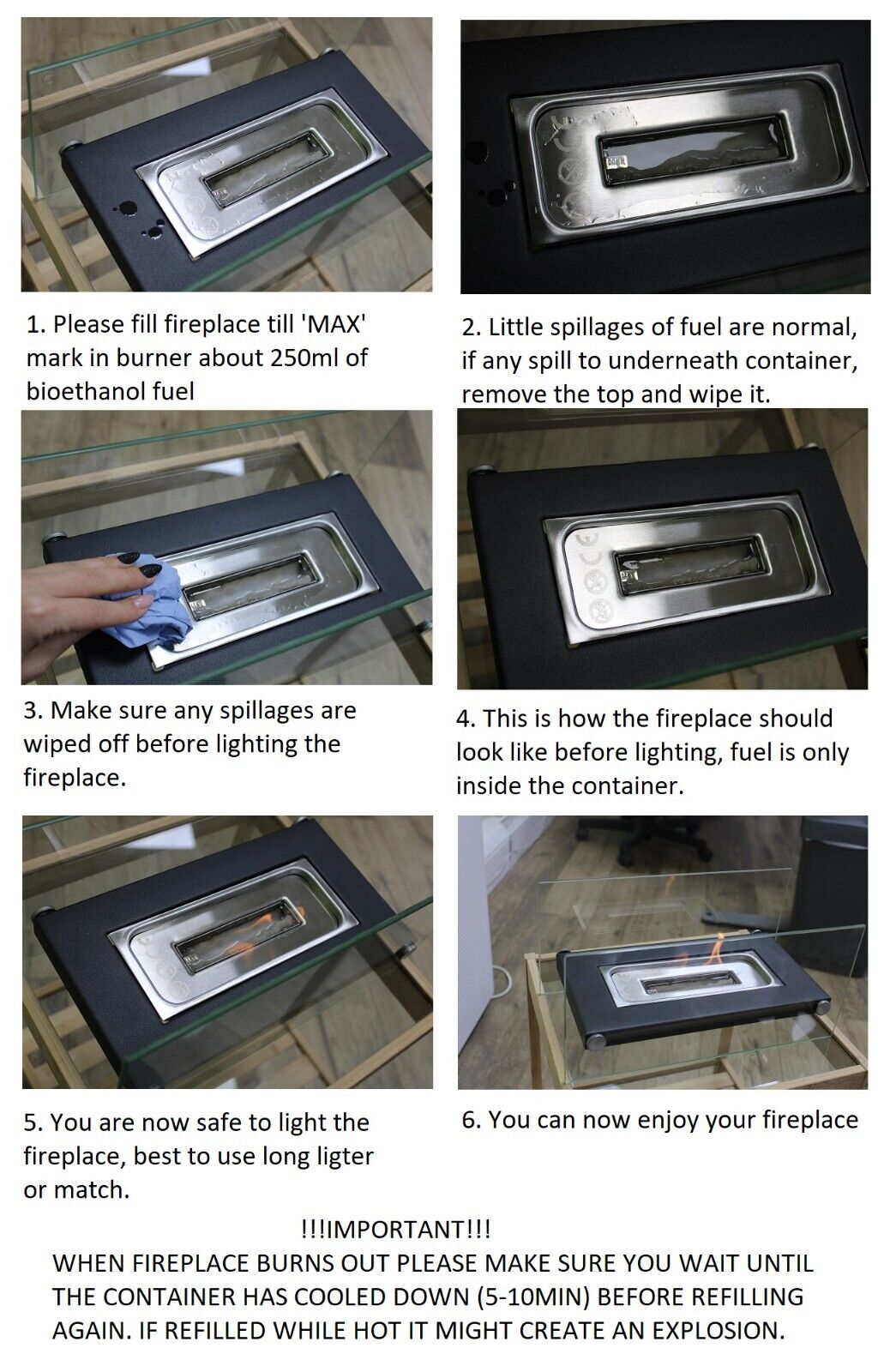 Bio Ethanol Fireplace Indoor Outdoor Top Burner Fire Cage Small Black Tabletop - Image 6