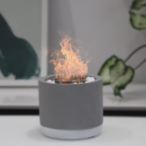 Bio Ethanol Fireplace Indoor Outdoor Table Top Burner Fire Grey Round Concrete
