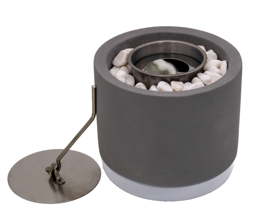 Bio Ethanol Fireplace Indoor Outdoor Table Top Burner Fire Grey Round Concrete - Image 4