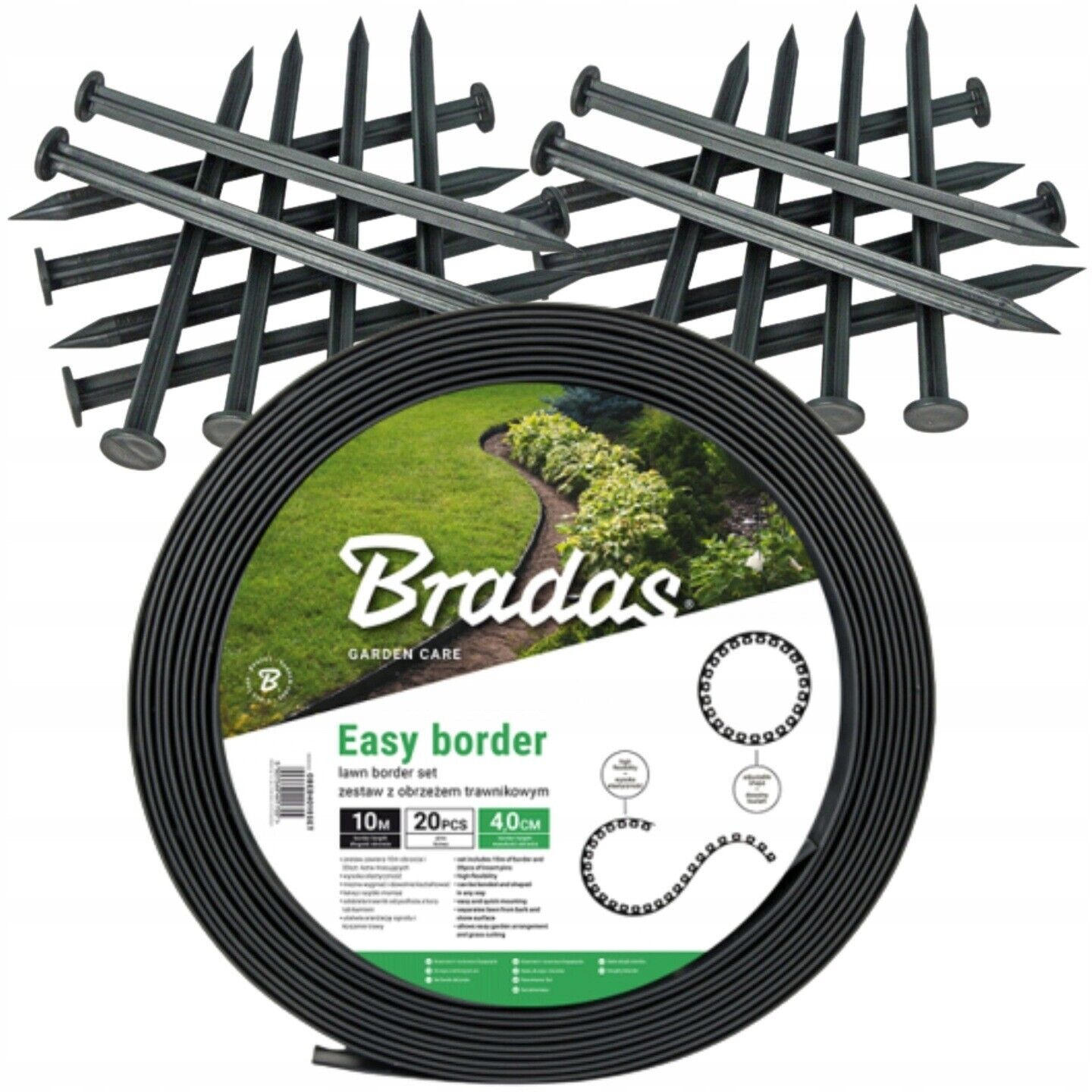 10 - 50 Metre FLEXIBLE GARDEN BORDER GRASS LAWN PATH EDGING WITH PLASTIC PEGS - Image 8
