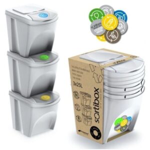 Sorting Bins Recycling Segregation Waste Stackable Lidded Sticker Handle bin set