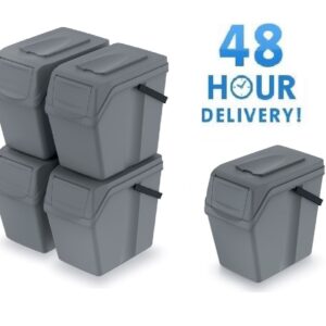 Sorting Waste Bin Recycling Segregation Stackable Lidded Handle Stone Grey 25L