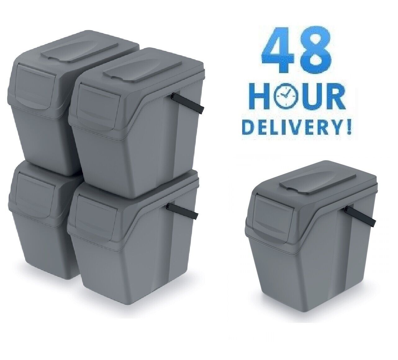 Sorting Waste Bin Recycling Segregation Stackable Lidded Handle Stone Grey 25L