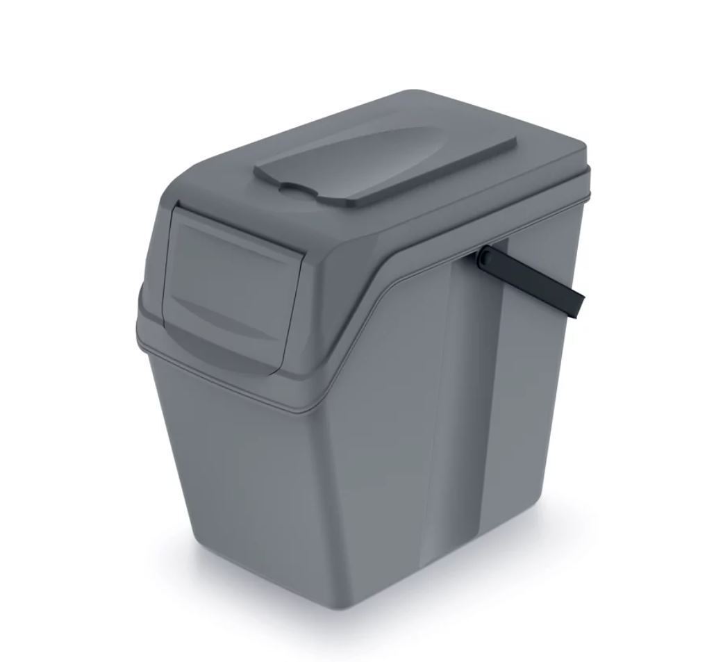 Sorting Waste Bin Recycling Segregation Stackable Lidded Handle Stone Grey 25L - Image 2