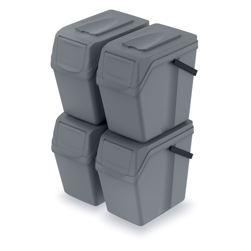 Sorting Waste Bin Recycling Segregation Stackable Lidded Handle Stone Grey 25L - Image 4