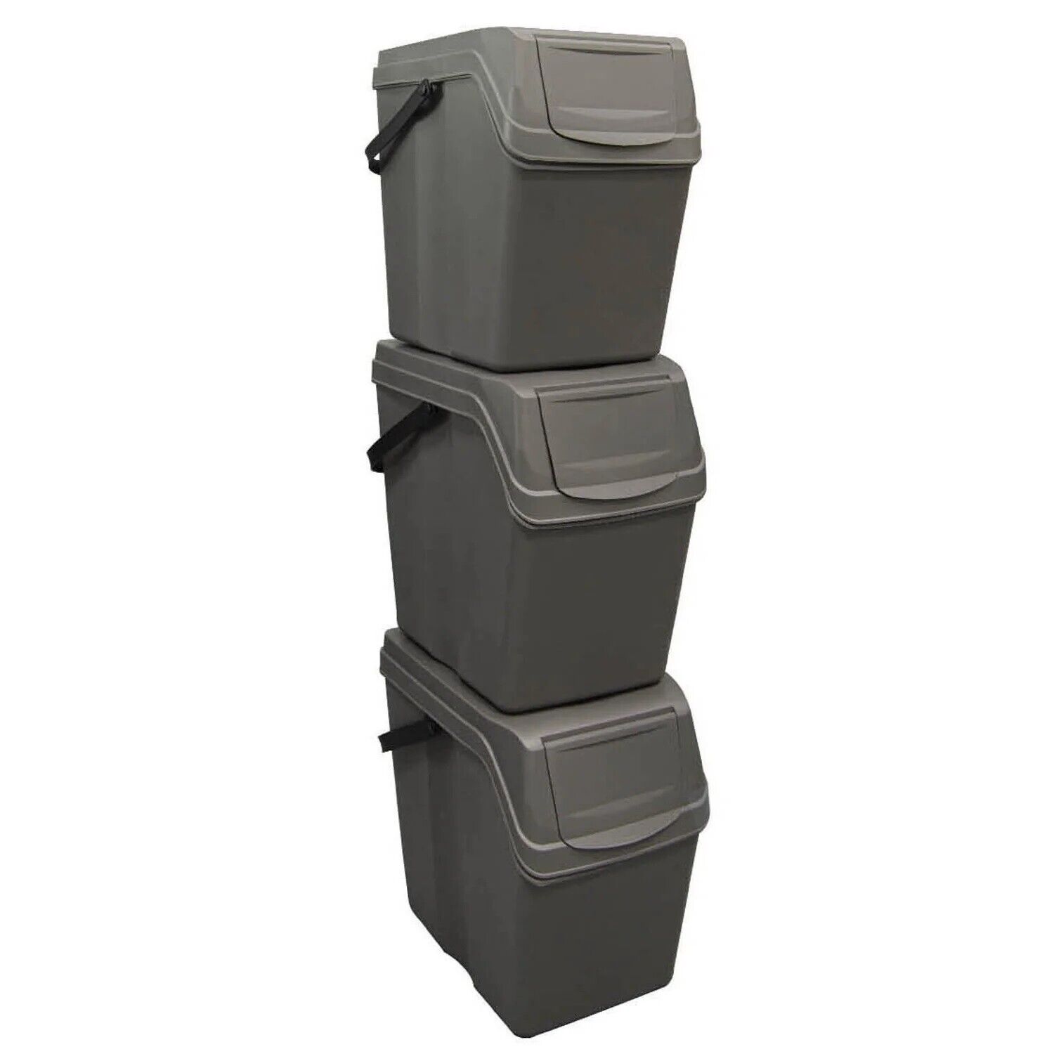 Sorting Waste Bin Recycling Segregation Stackable Lidded Handle Stone Grey 25L - Image 5