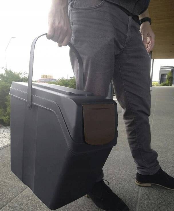 Sorting Waste Bin Recycling Segregation Stackable Lidded Handle Stone Grey 25L - Image 7