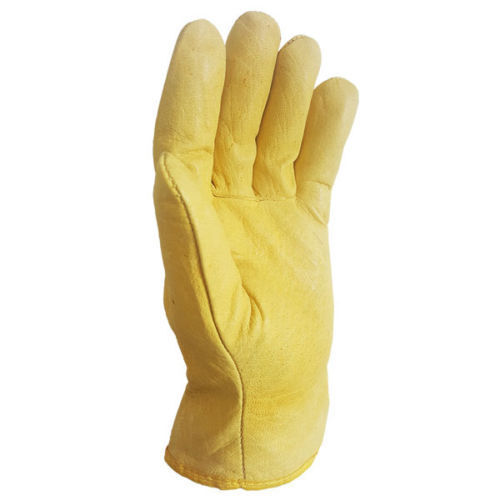 Driver Yellow Work Gloves Fleece Cotton Soft Grain Leather Lorry Drivers Safety - Image 2