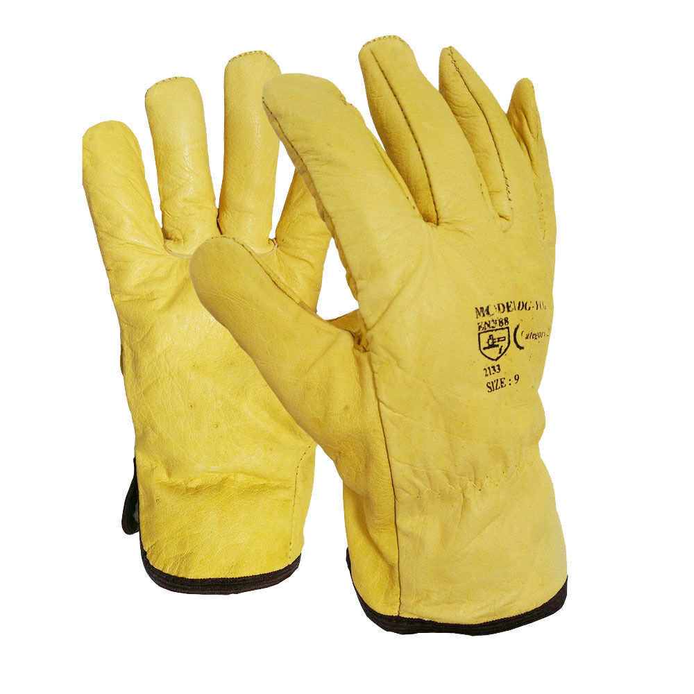 Driver Yellow Work Gloves Fleece Cotton Soft Grain Leather Lorry Drivers Safety - Image 5