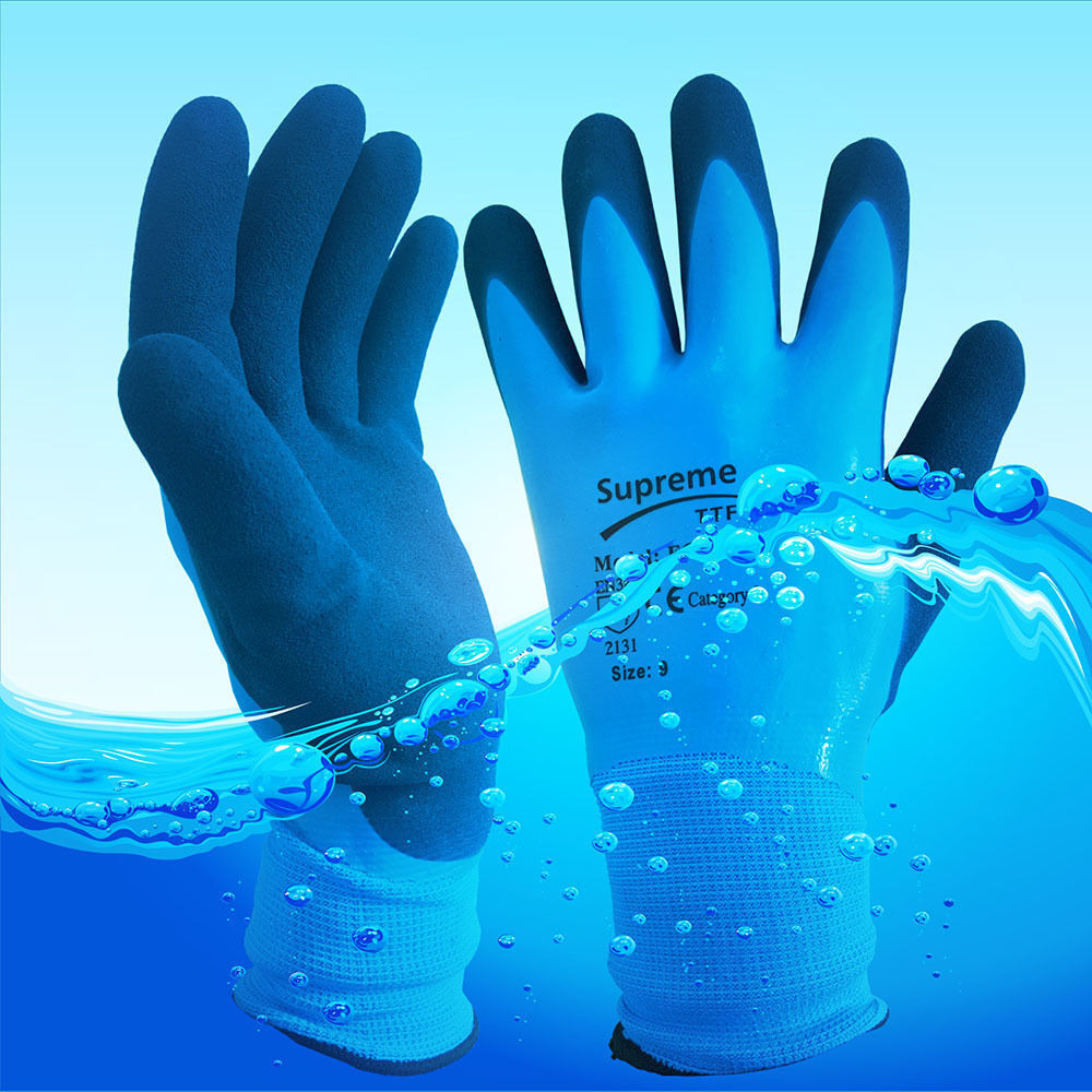 Latex Coated Waterproof Gloves Blue Aqua Nylon Grip Work PPE, Gardening - Image 5