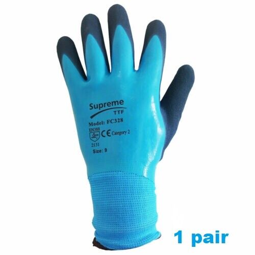 Latex Coated Waterproof Gloves Blue Aqua Nylon Grip Work PPE, Gardening - Image 7