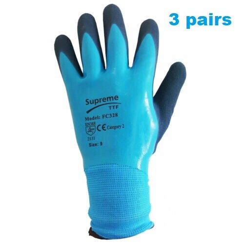 Latex Coated Waterproof Gloves Blue Aqua Nylon Grip Work PPE, Gardening - Image 8
