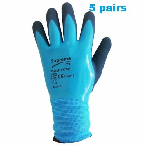 Latex Coated Waterproof Gloves Blue Aqua Nylon Grip Work PPE, Gardening - Image 9