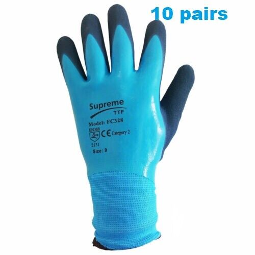 Latex Coated Waterproof Gloves Blue Aqua Nylon Grip Work PPE, Gardening - Image 10