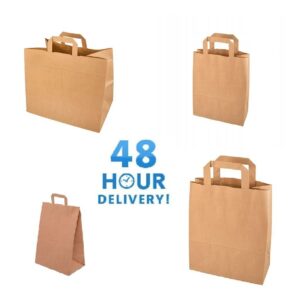Brown kraft small large paper carrier bags with flat handles party gift takeway