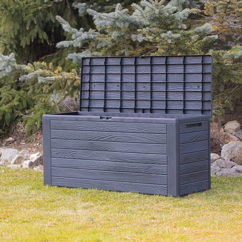 Garden Storage Box Deck Chest 190L Wood Structure Lockable Patio Balcony Grey - Image 2