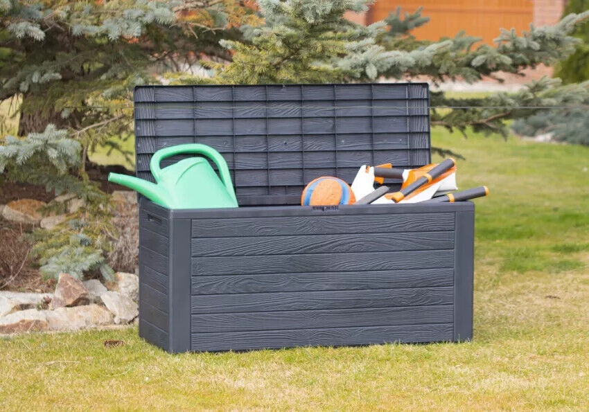 Garden Storage Box Deck Chest 190L Wood Structure Lockable Patio Balcony Grey - Image 3