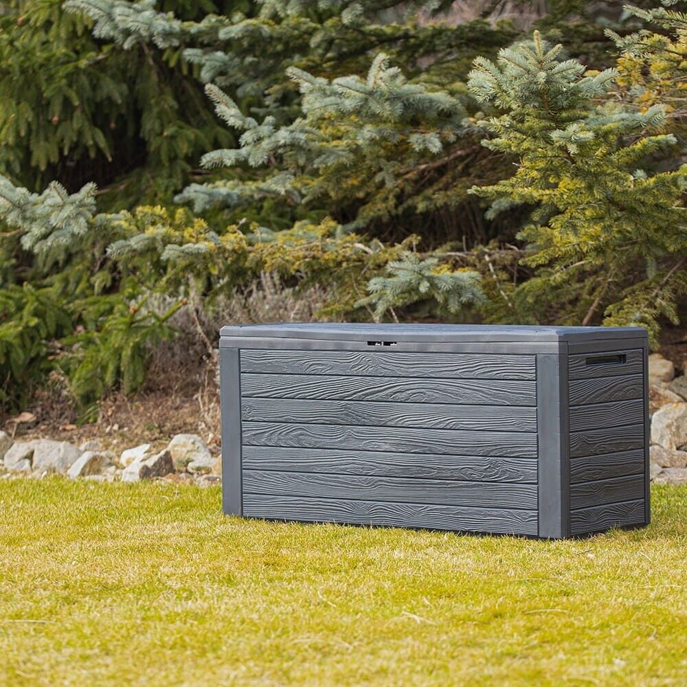 Garden Storage Box Deck Chest 190L Wood Structure Lockable Patio Balcony Grey - Image 4