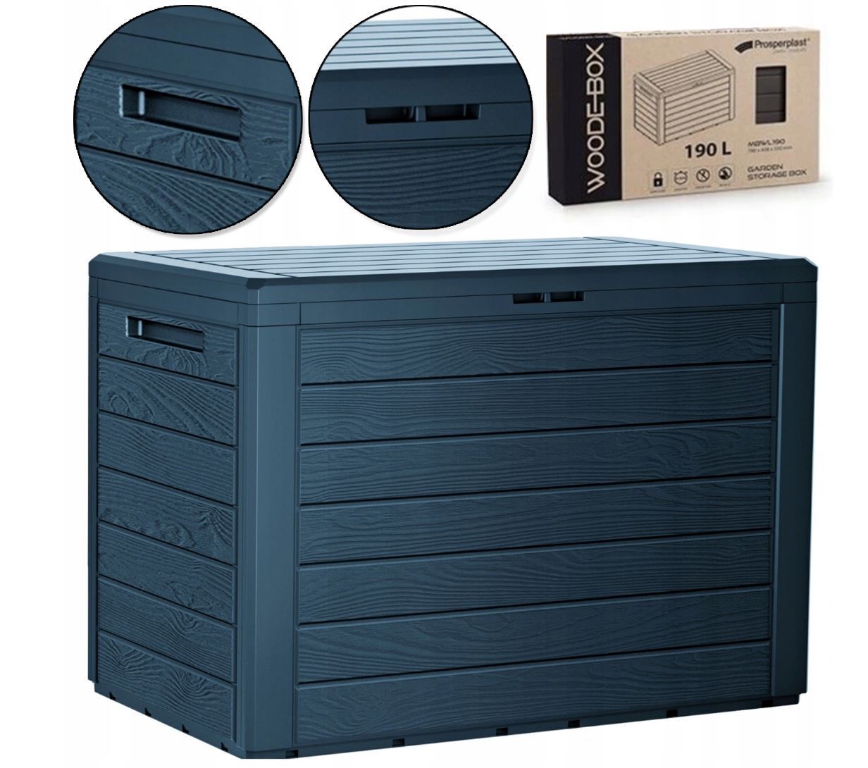 Garden Storage Box Deck Chest 190L Wood Structure Lockable Patio Balcony Grey - Image 7