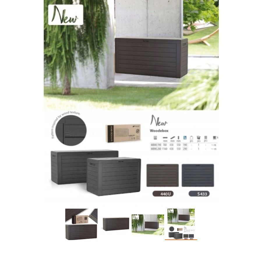 Garden Storage Box Deck Chest 190L Wood Structure Lockable Patio Balcony Grey - Image 8