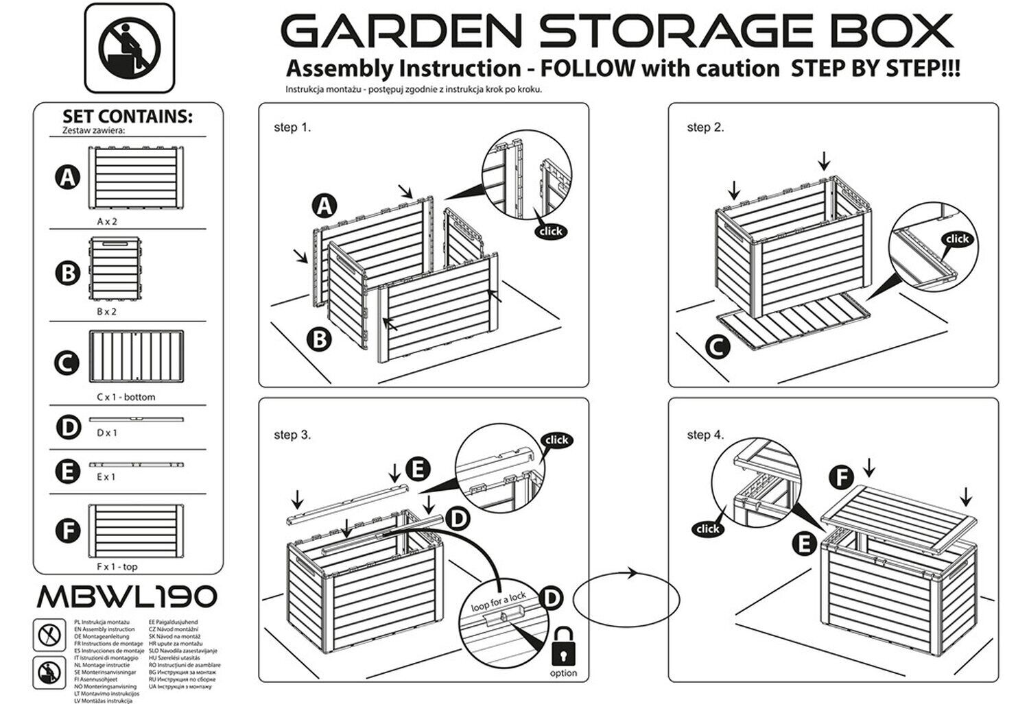 Garden Storage Box Deck Chest 190L Wood Structure Lockable Patio Balcony Grey - Image 11