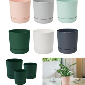 Plant Pot with Saucer Flowerpot Round Plastic Modern Decorative 6 Pastel Colours