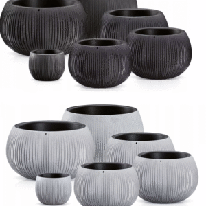 Beton effect Bowl Plastic Flower Plant Garden Indoor Outdoor Planter Pots Lined