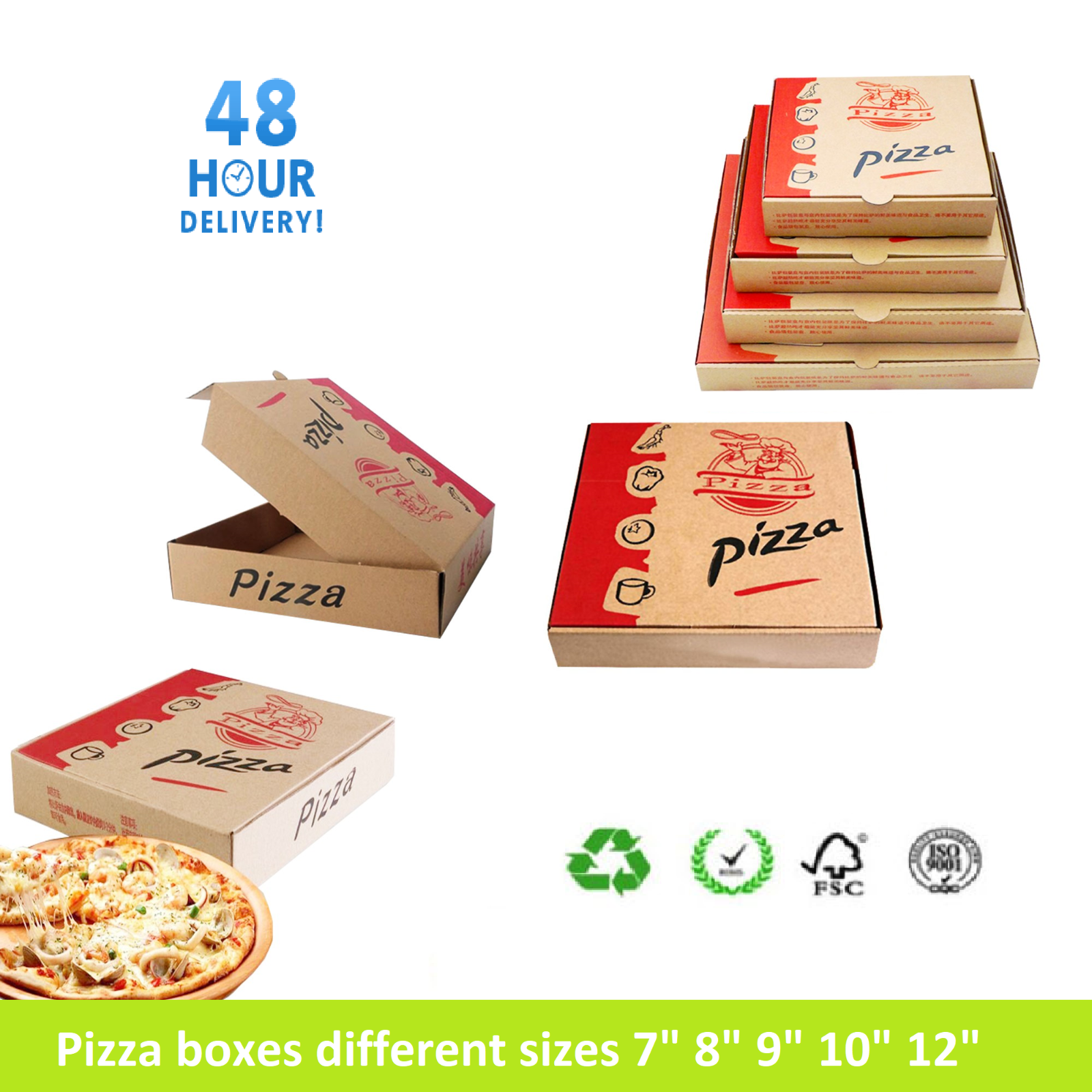 Pizza Boxes, Takeaway Pizza Cake Strong Quality Postal Boxes Brown 7" - 16" inch
