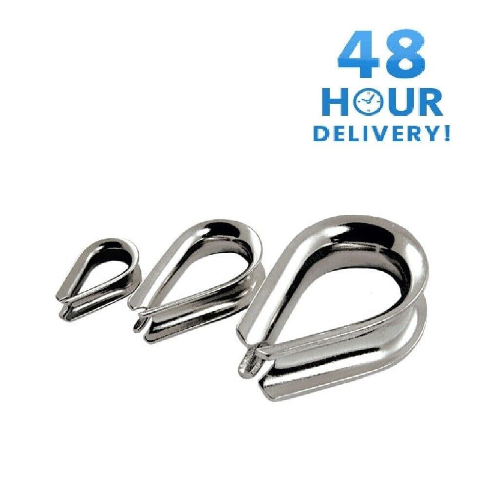 STAINLESS STEEL INOX THIMBLE WIRE CABLE ROPE CLIPS CLAMPS MARINE 3, 4, 5, 6mm