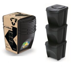 Sorting Recycling Segregation Bins Waste Stackable Black Sticker Handle Bin Set