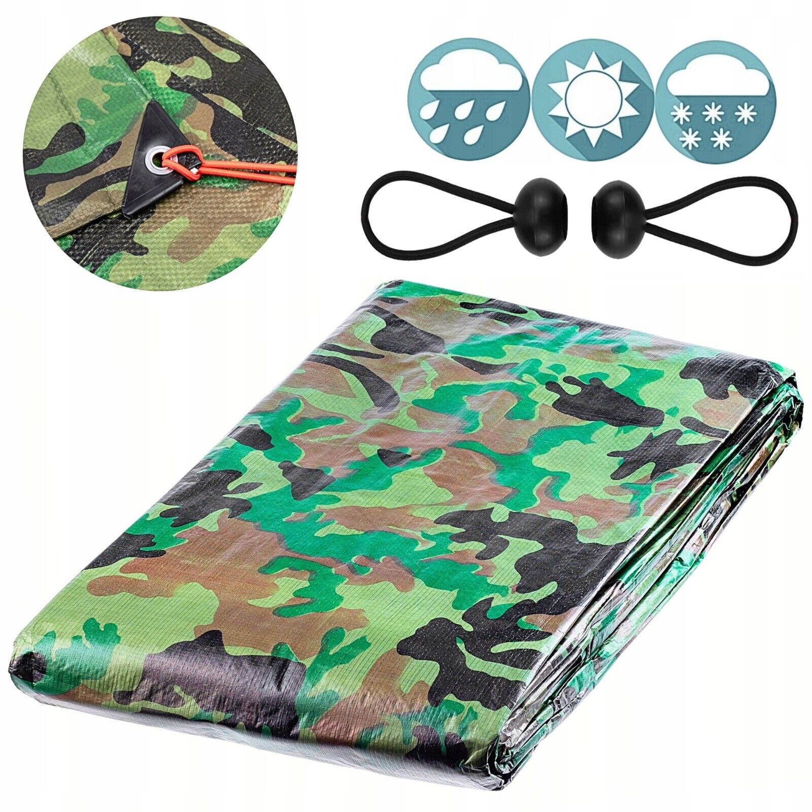 Camo Camouflage Tarpaulin Heavy Duty Waterproof Cover Tarp Sheet FREE 4 BUNGEE
