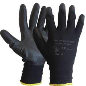 WORK GLOVES BLACK PU COATED BUILDERS MECHANIC CONSTRUCTION GRIP XL PPE
