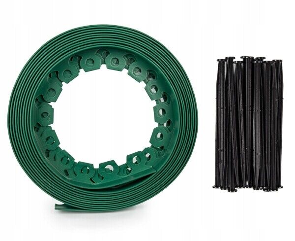 10 - 50 Metre FLEXIBLE GARDEN BORDER GRASS LAWN PATH EDGING GREEN PLASTIC PEGS