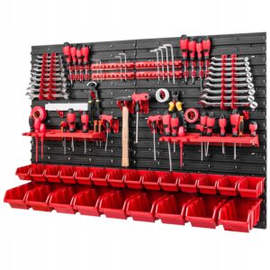 WALL MOUNTED TOOL PEG BOARD 1152mm x 780mm 75 ELEMENTS GARAGE STORAGE BINS WORKSHOP RACK SHED ORGANISER