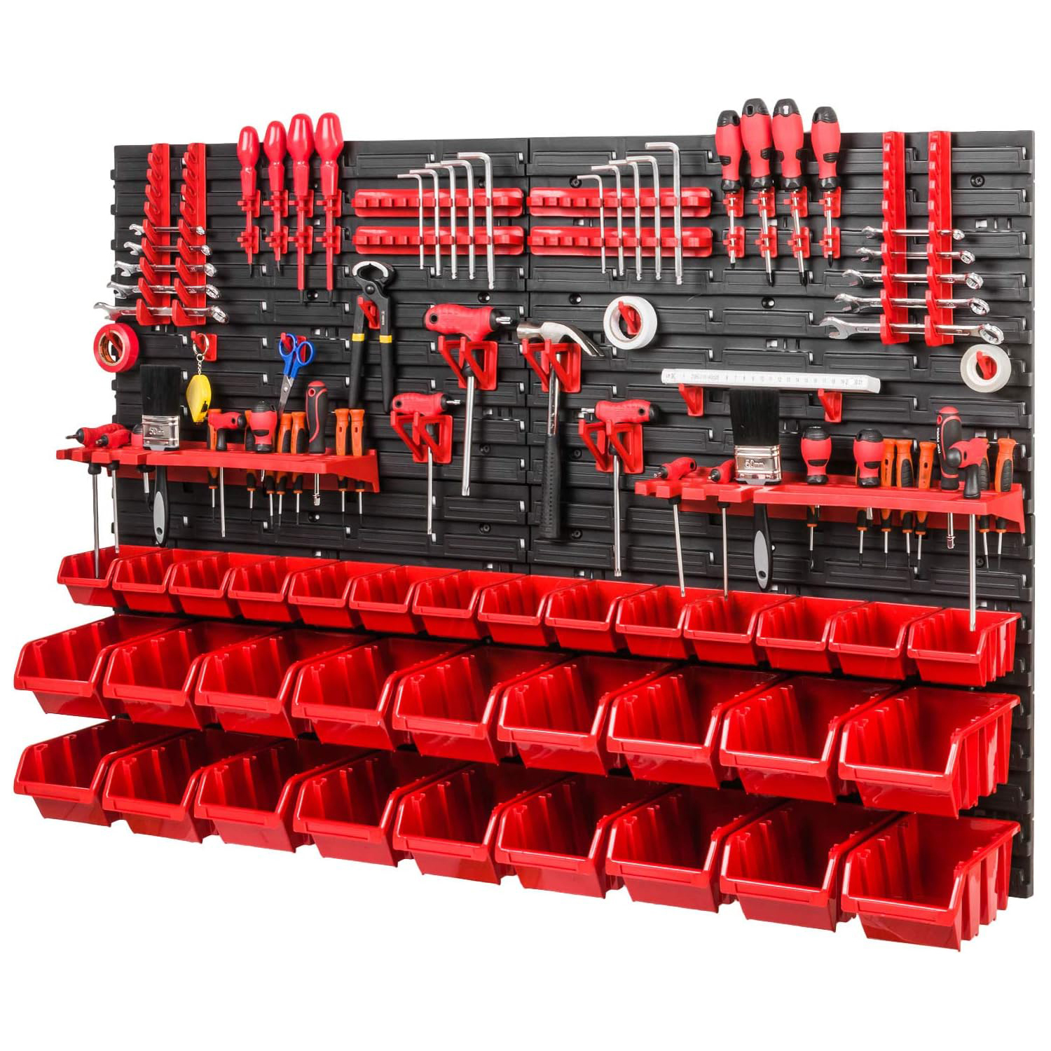 WALL MOUNTED TOOL PEG BOARD 1152mm x 780mm 54 ELEMENTS GARAGE STORAGE BINS WORKSHOP RACK SHED ORGANISER - Image 2