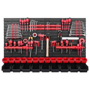 WALL MOUNTED TOOL PEG BOARD 1152mm x 780mm 62 ELEMENTS GARAGE STORAGE BINS WORKSHOP RACK SHED ORGANISER