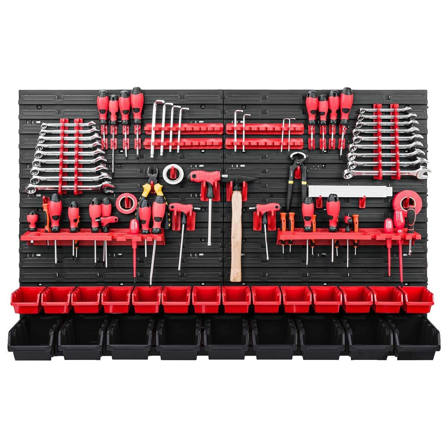 WALL MOUNTED TOOL PEG BOARD 1152mm x 780mm 62 ELEMENTS GARAGE STORAGE BINS WORKSHOP RACK SHED ORGANISER