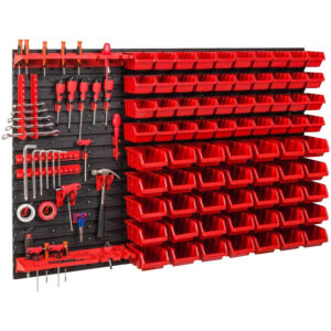 WALL MOUNTED TOOL PEG BOARD 1152mm x 780mm 93 ELEMENTS GARAGE STORAGE BINS WORKSHOP RACK SHED ORGANISER