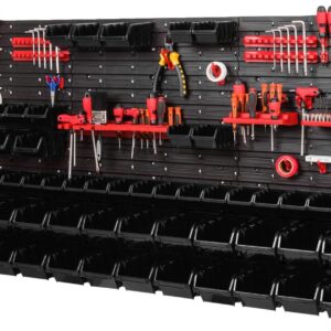 WALL MOUNTED TOOL PEG BOARD 1728mm x 780mm 103 ELEMENTS BLACK GARAGE STORAGE BINS WORKSHOP RACK SHED ORGANISER