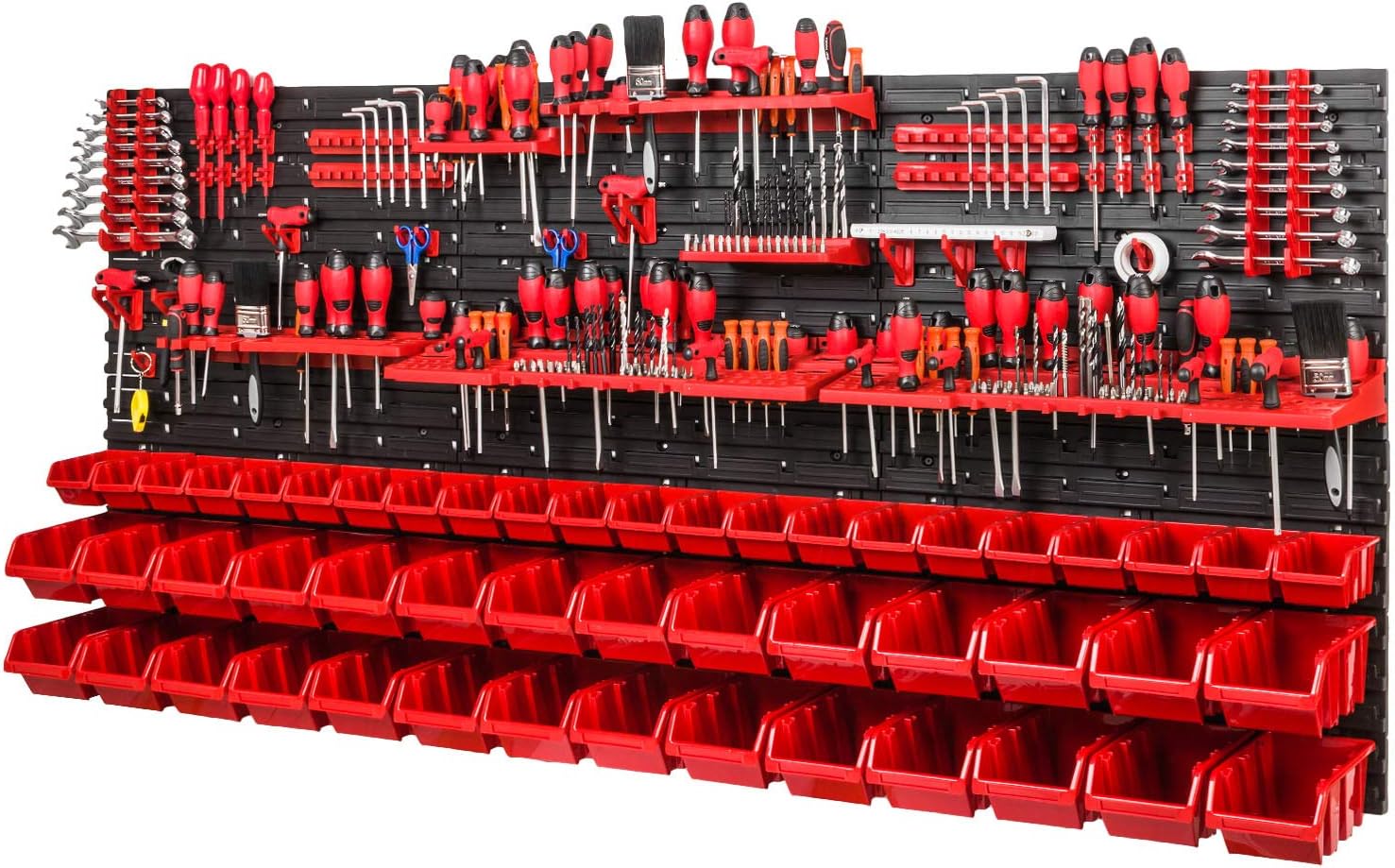 WALL MOUNTED TOOL PEG BOARD 1728mm x 780mm 92 ELEMENTS GARAGE STORAGE BINS WORKSHOP RACK SHED ORGANISER
