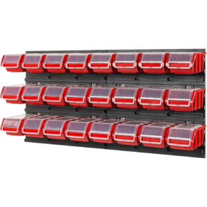 WALL MOUNTED TOOL PEG BOARD 24 BOXES WITH LID 772mm x 390mm 24 GARAGE STORAGE BINS WORKSHOP RACK SHED ORGANISER