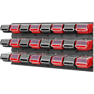 WALL MOUNTED TOOL PEG BOARD 772mm x 390mm 24 PIECES WITH LIDS GARAGE STORAGE BINS WORKSHOP RACK SHED ORGANISER