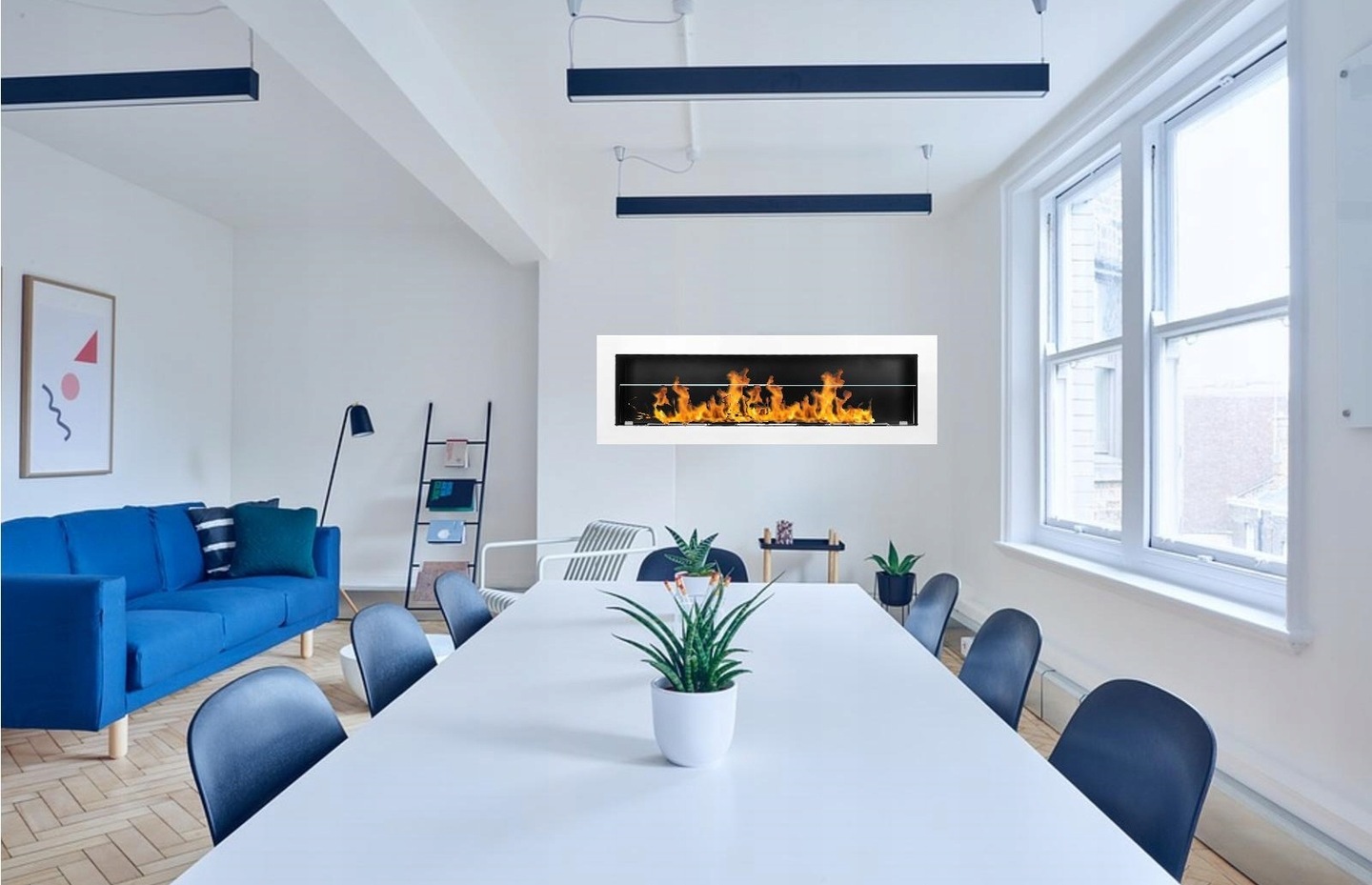 Bio Ethanol Fireplace Biofire Fire White Wall Glass 1400 x 400 Modern Stylish - Image 2