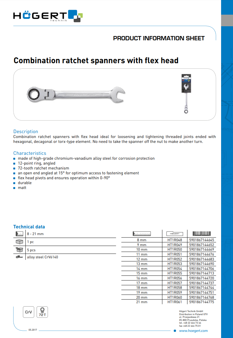 Ratchet Spanners Combination Ratchet Wrench Spanner 72T Flexi Head 8mm - 21mm - Image 4