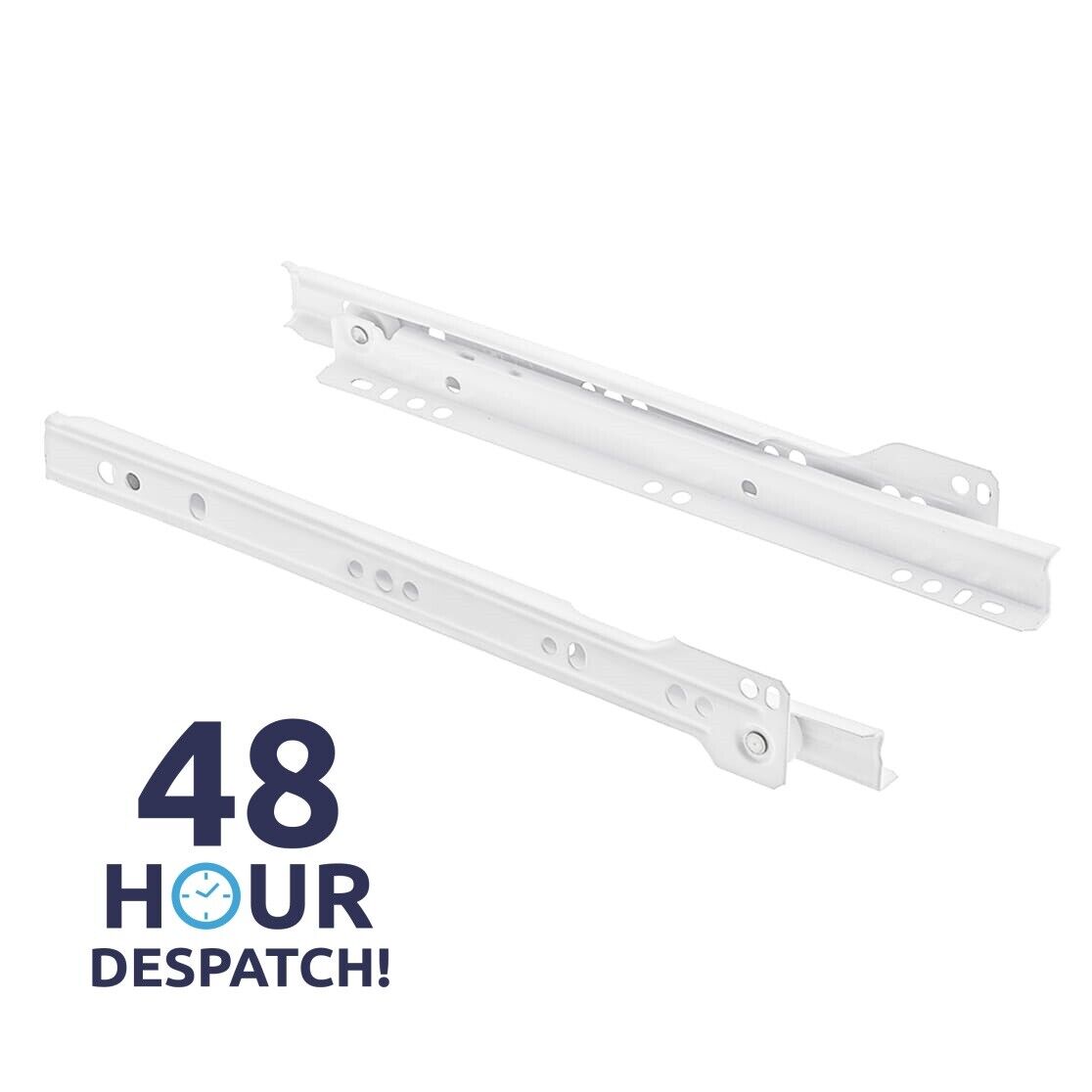 Metal Roller Bottom Fix Kitchen Drawer Runners Slides 250mm 600mm White Pair Set