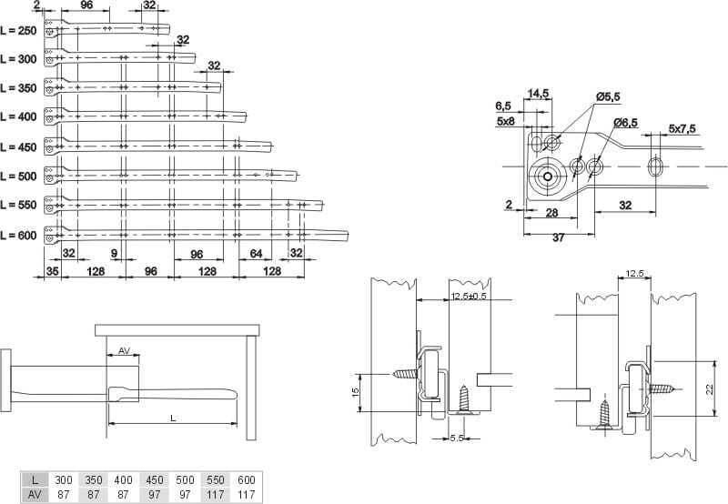 Metal Roller Bottom Fix Kitchen Drawer Runners Slides 250mm 600mm White Pair Set - Image 5