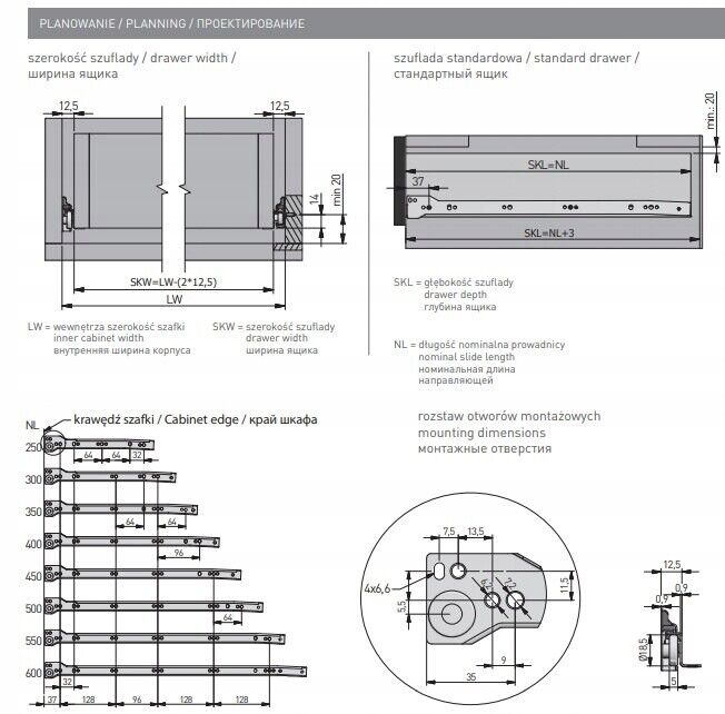 Metal Roller Bottom Fix Kitchen Drawer Runners Slides 250mm 600mm White Pair Set - Image 9