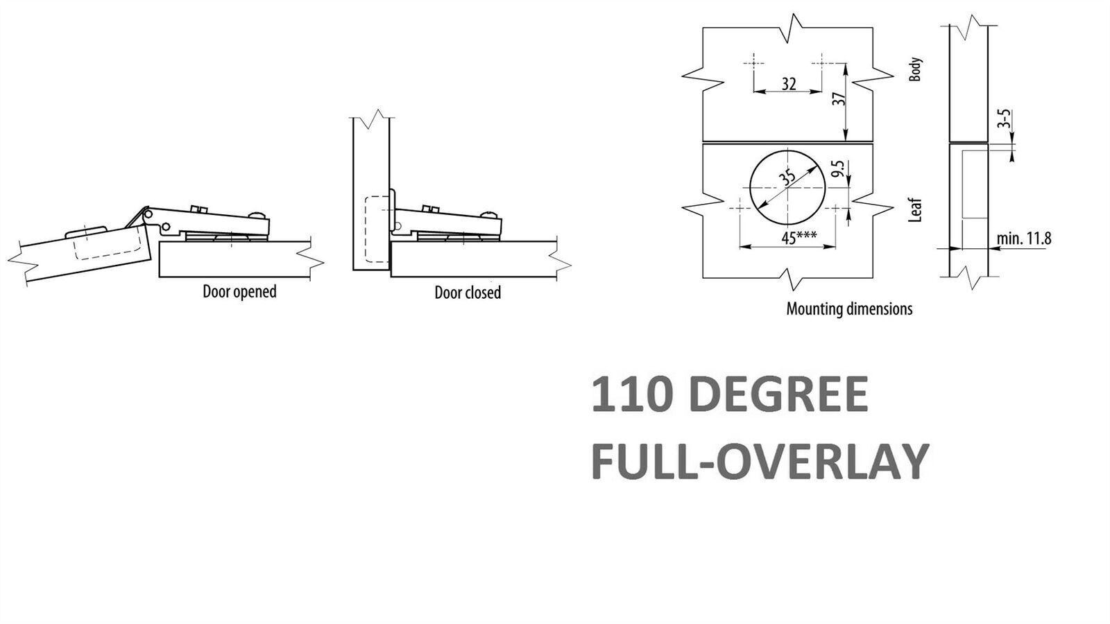35mm KITCHEN CABINET CUPBOARD SIDEBOARD STANDARD DOOR HINGES FULL OVERLAY CONCE - Image 7