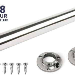 Wardrobe Rail Round Hanging Chrome Tube 25mm + End Supports + Screws 3 Lengths