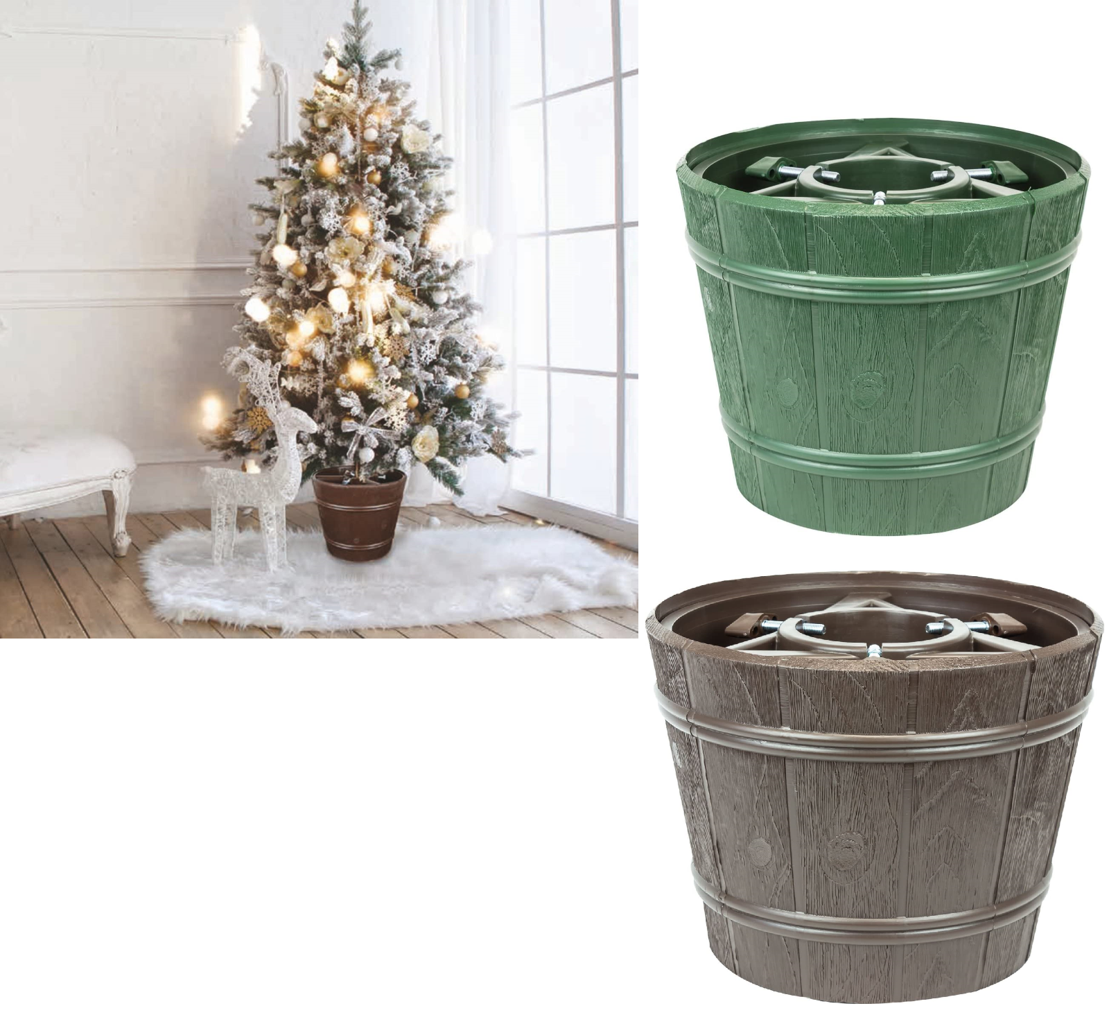 Round Planet Christmas Tree Stand with Water Reservoir,2 Xmas Colours, 2 Sizes